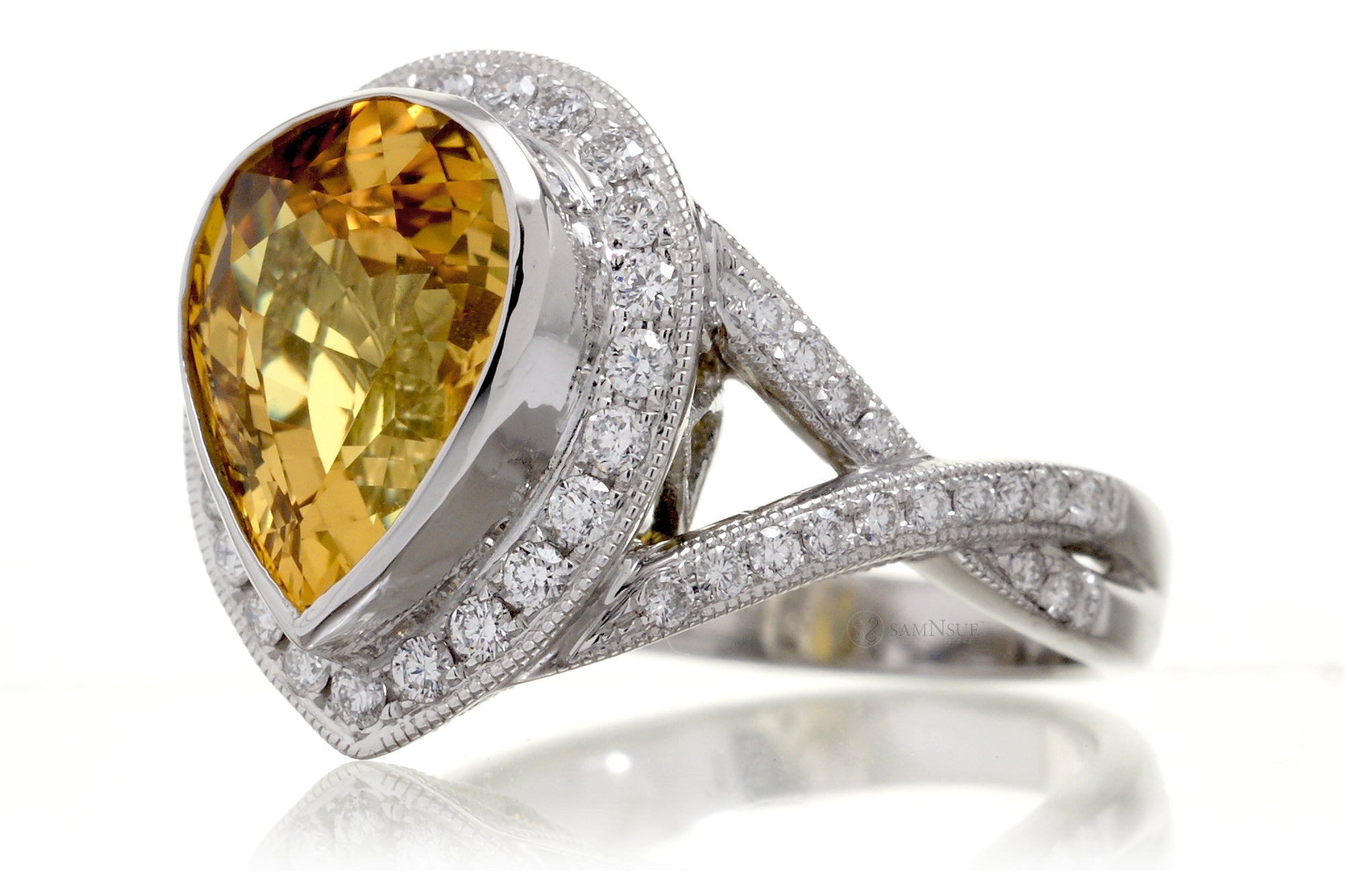 Natural 3.55 ctw Oval Yellow Sapphire and Diamond Halo Ring in 14k white  gold (SSR-5991)