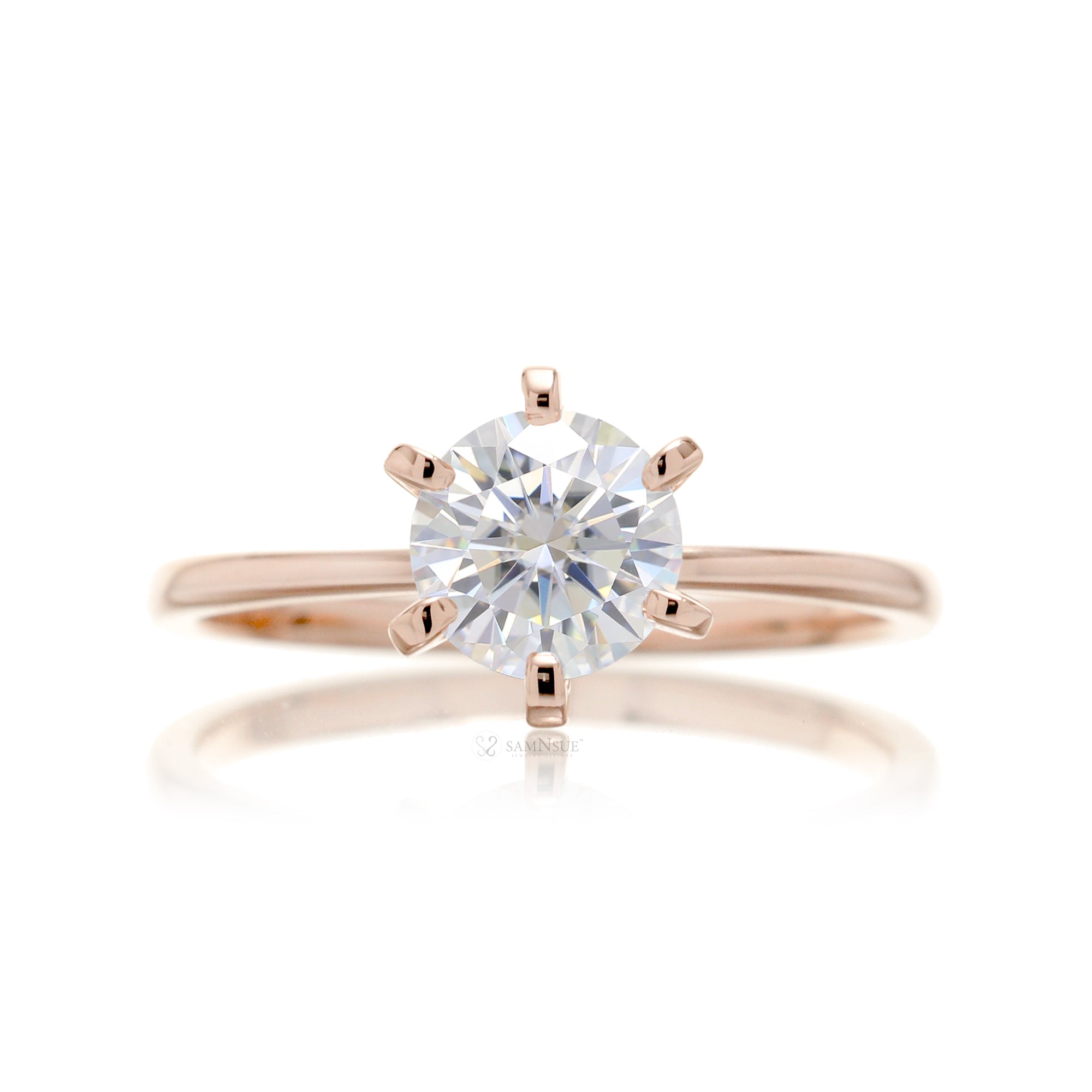 Solitaire Round Brilliant Diamond Engagement Ring Six Prongs Rose Gold