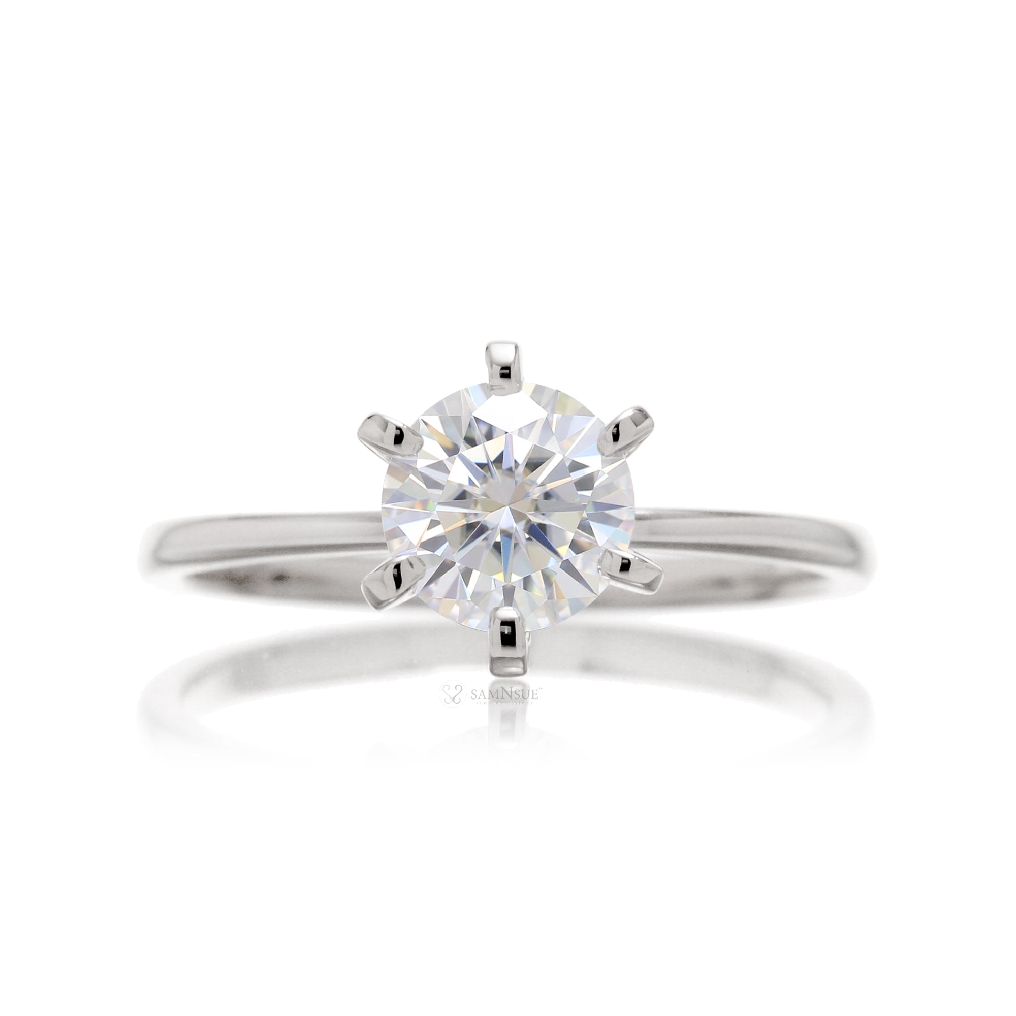 Solitaire Round Brilliant Diamond Engagement Ring Six Prongs White Gold