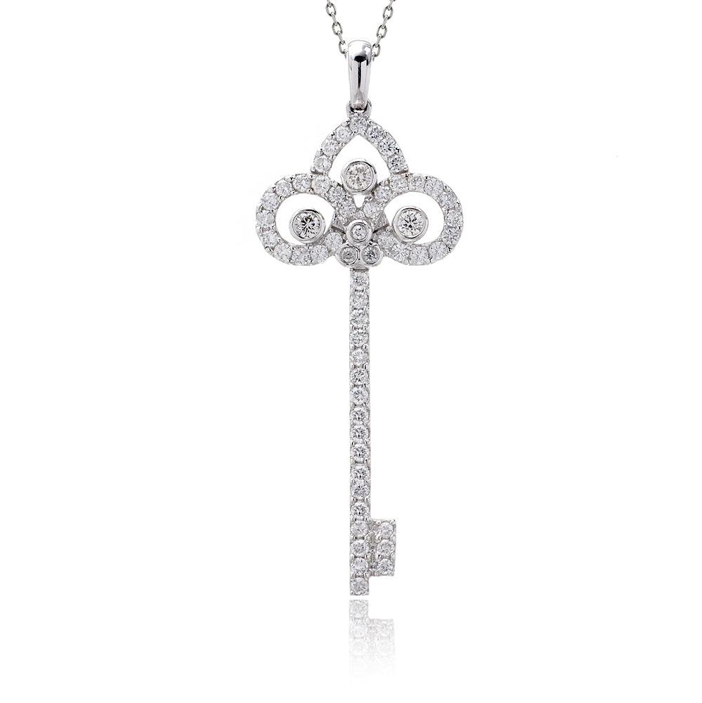 Clover key diamond pendant necklace