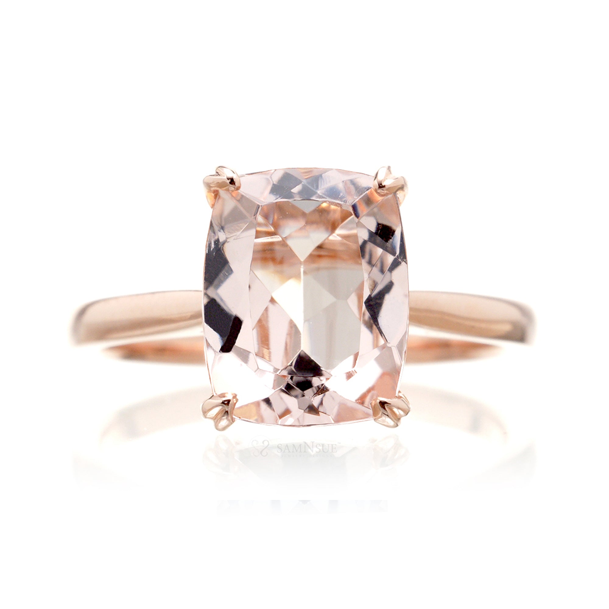Cushion morganite solitaire engagement ring in rose gold