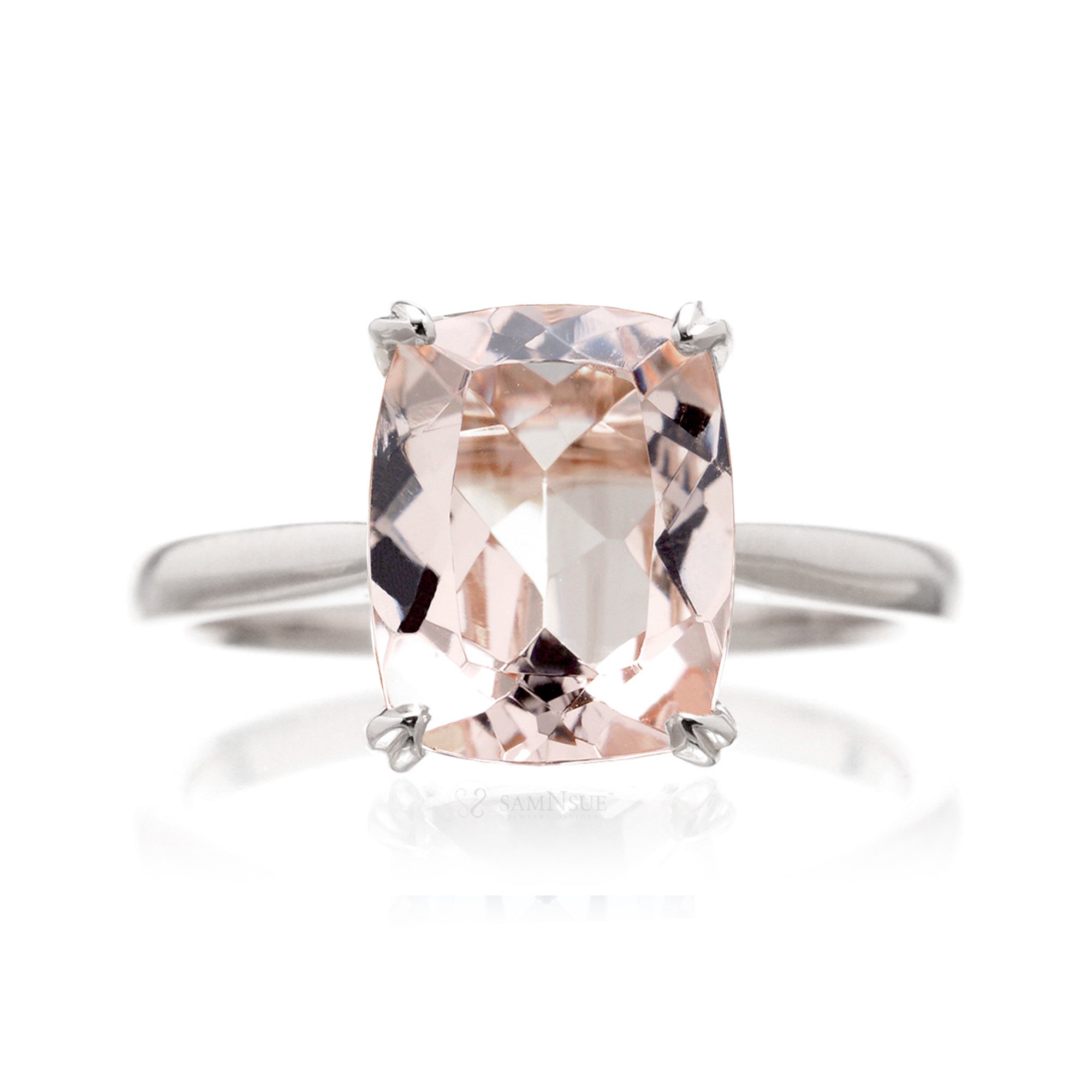 Cushion morganite solitaire engagement ring in white  gold