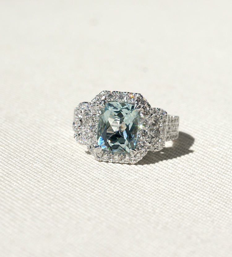 Cushion cut aquamarine engagement ring set vintage topaz ring set rose –  WILLWORK JEWELRY