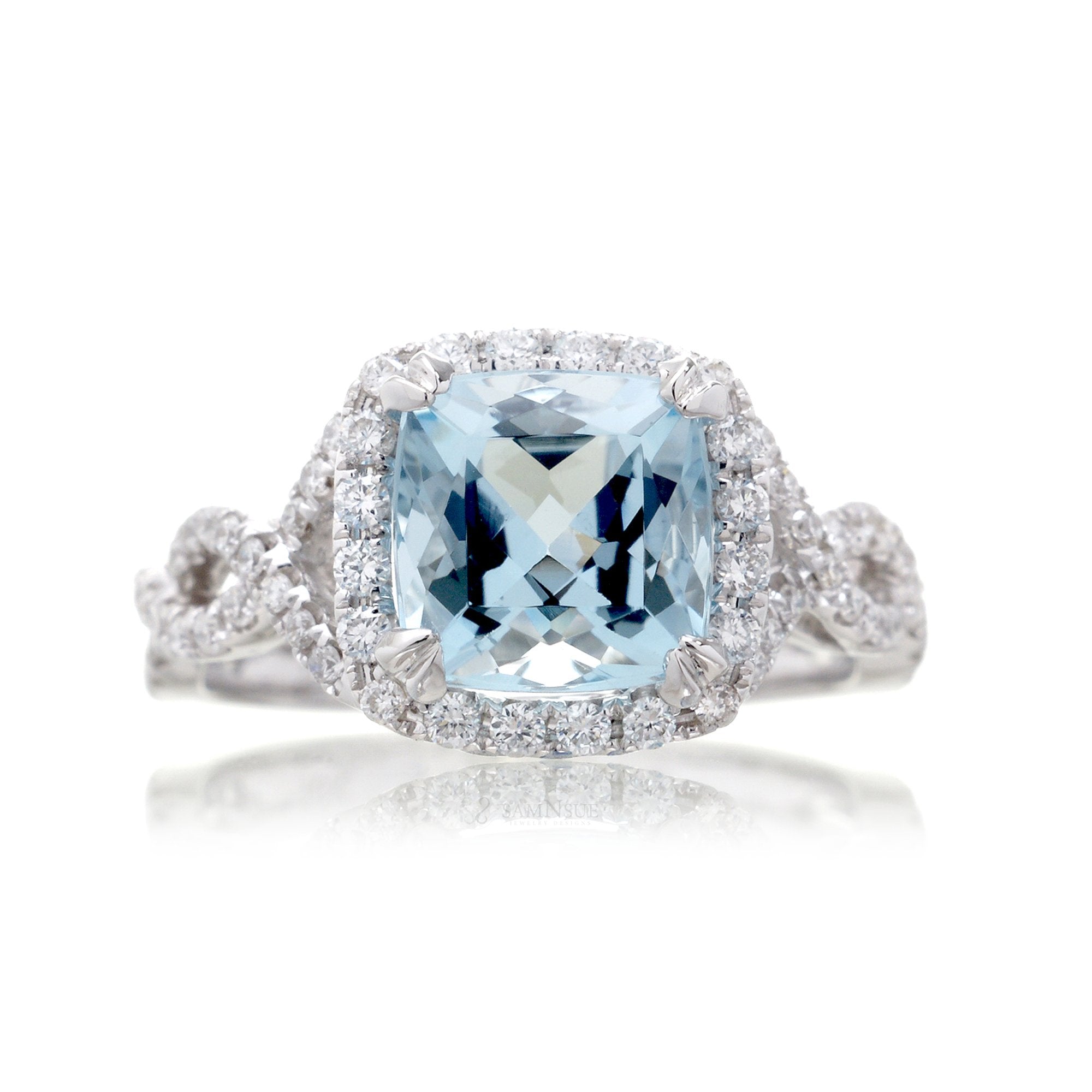 The Shelly Cushion Cut Aquamarine Ring