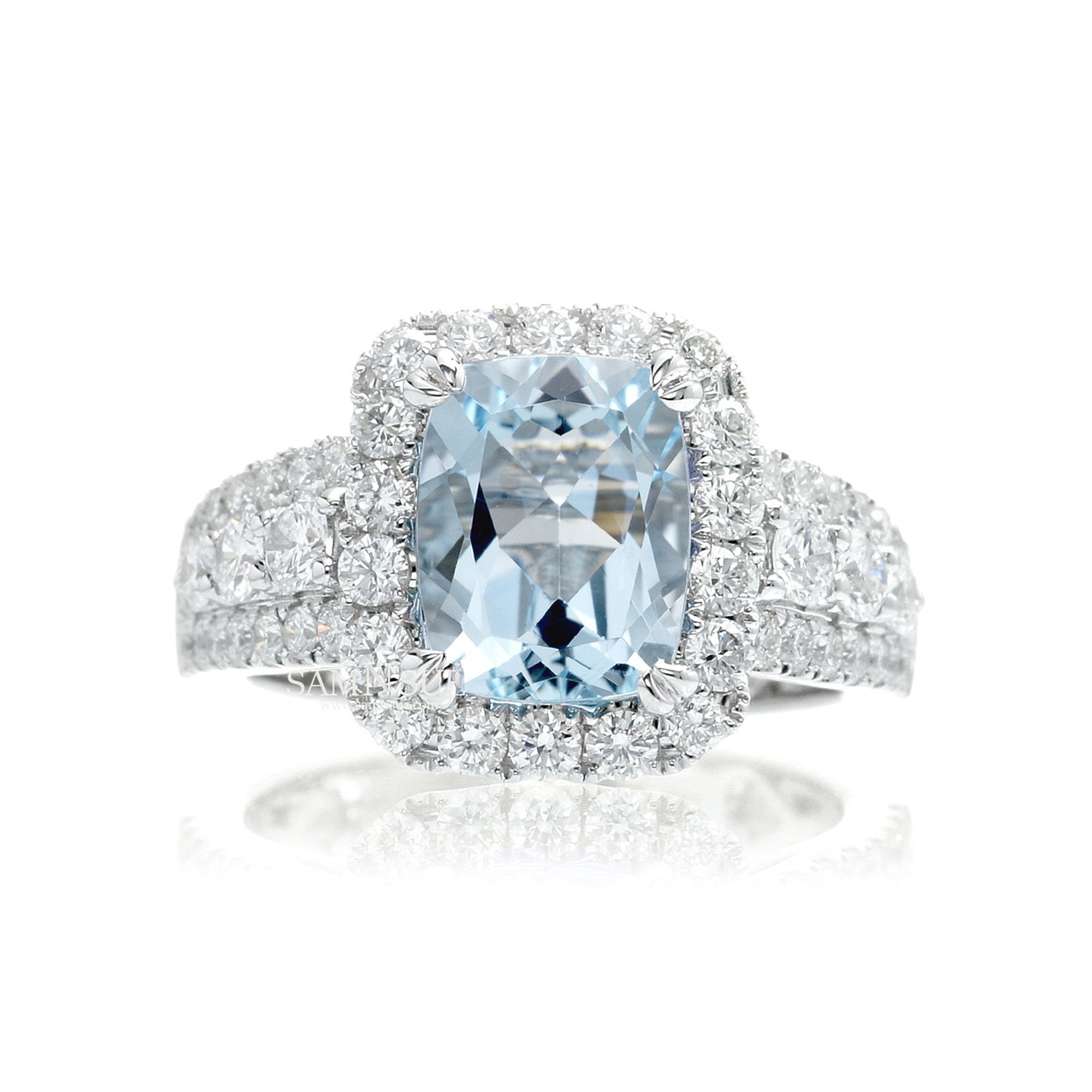 The Valentina Cushion Cut Aquamarine Ring