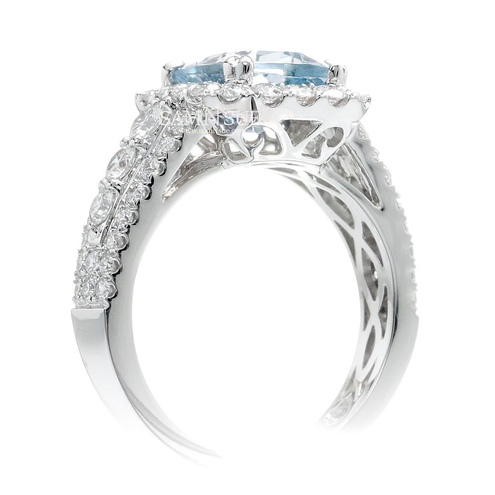 The Valentina Cushion Cut Aquamarine Ring