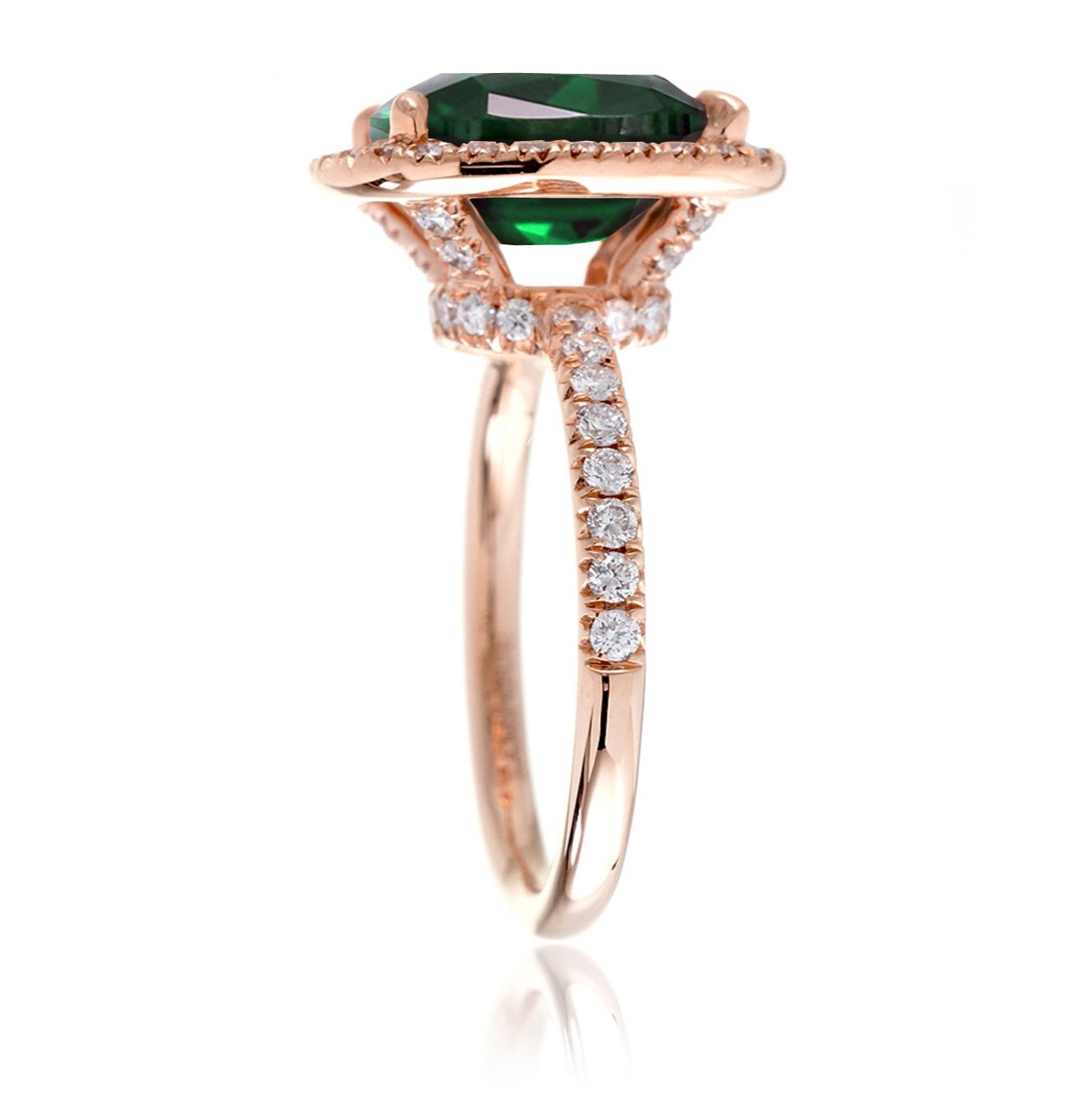 Cushion cut emerald engagement ring The Drenched rose gold profile view