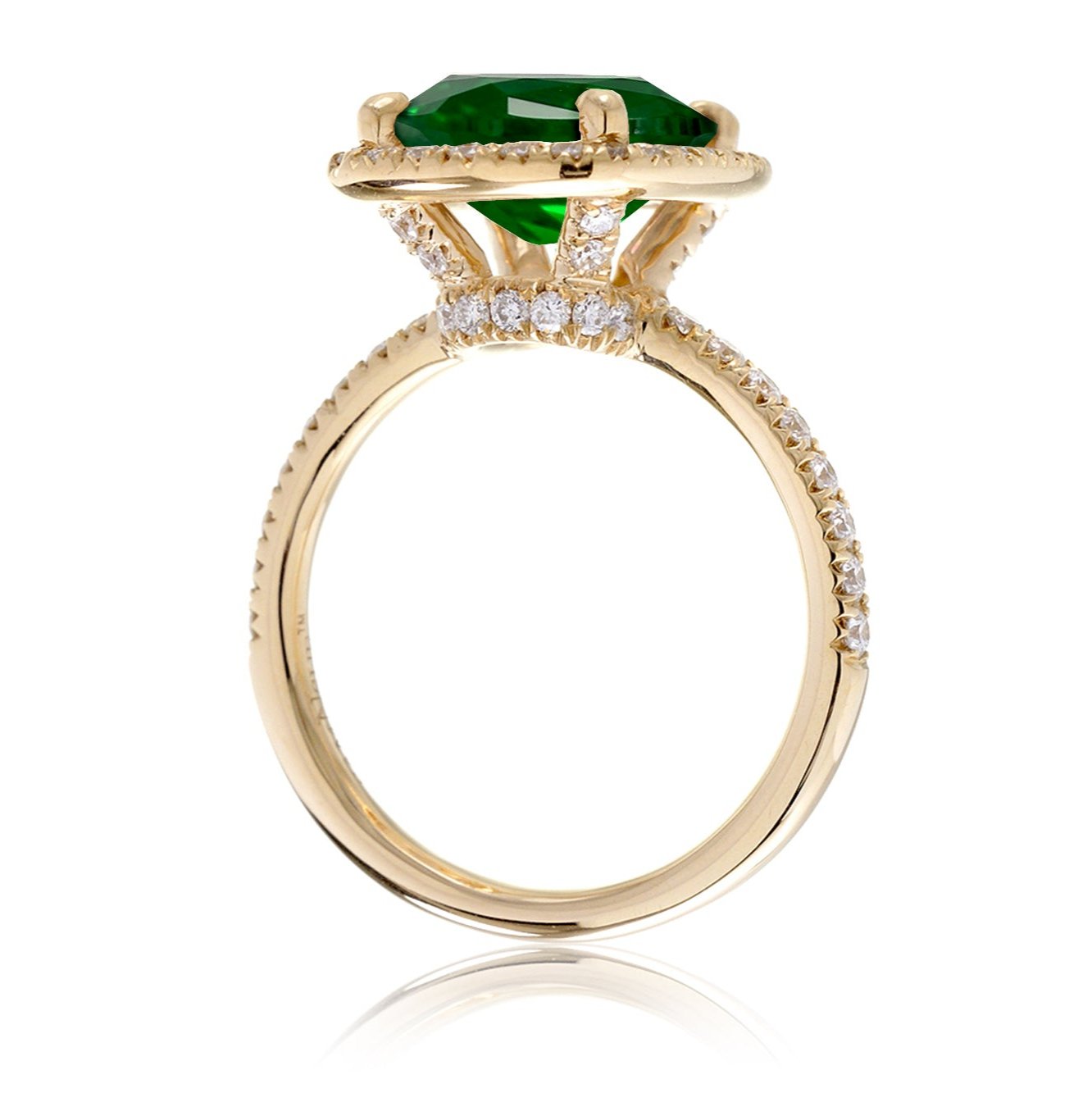 Cushion cut emerald engagement ring The Drenched yellow gold side view