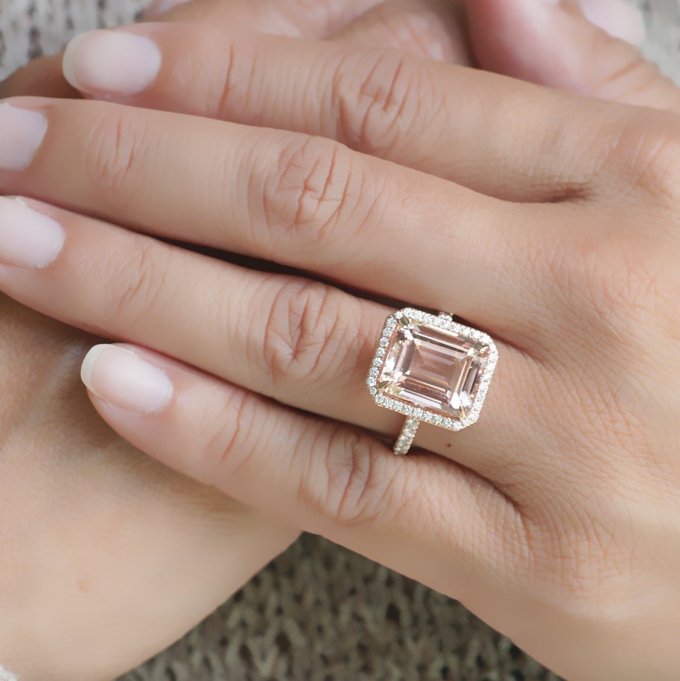 The Drenched Emerald Cut Morganite Ring