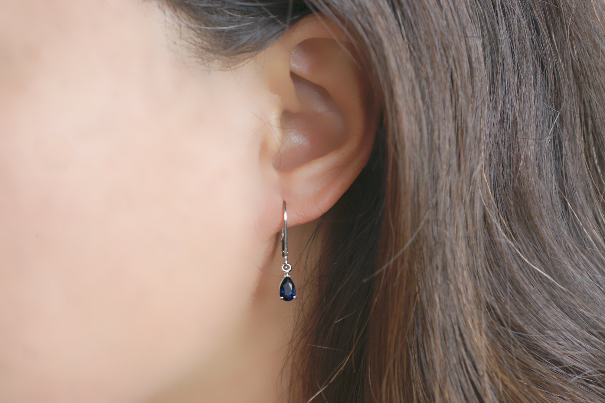 Diamond and Sapphire Pear Huggie Drop Earrings - Ian Sharp Jewellery