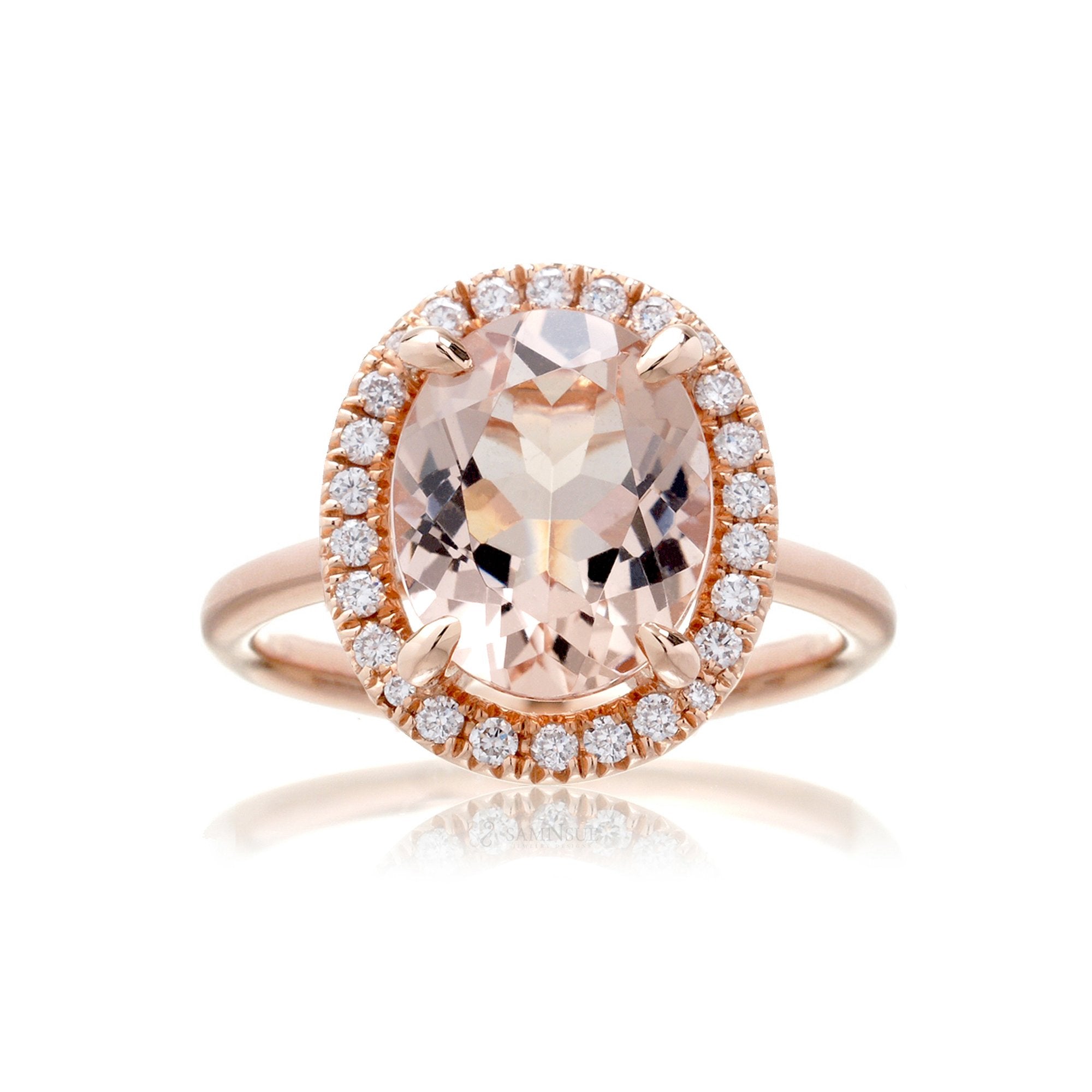 Oval cut morganite engagement ring The Drenched rose gold solid band