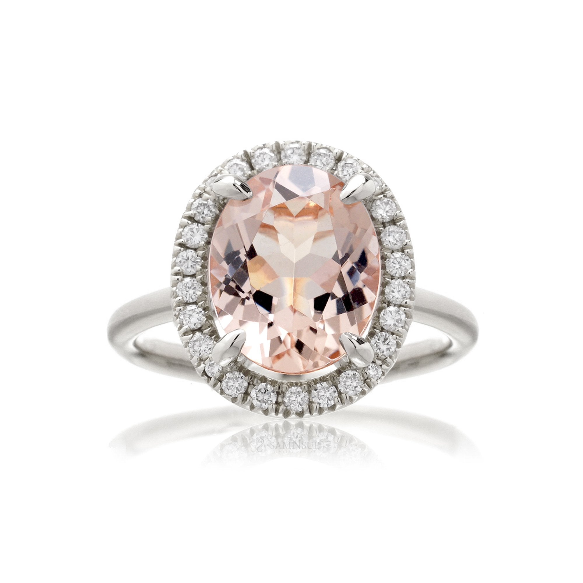 Oval cut morganite engagement ring The Drenched white gold solid band