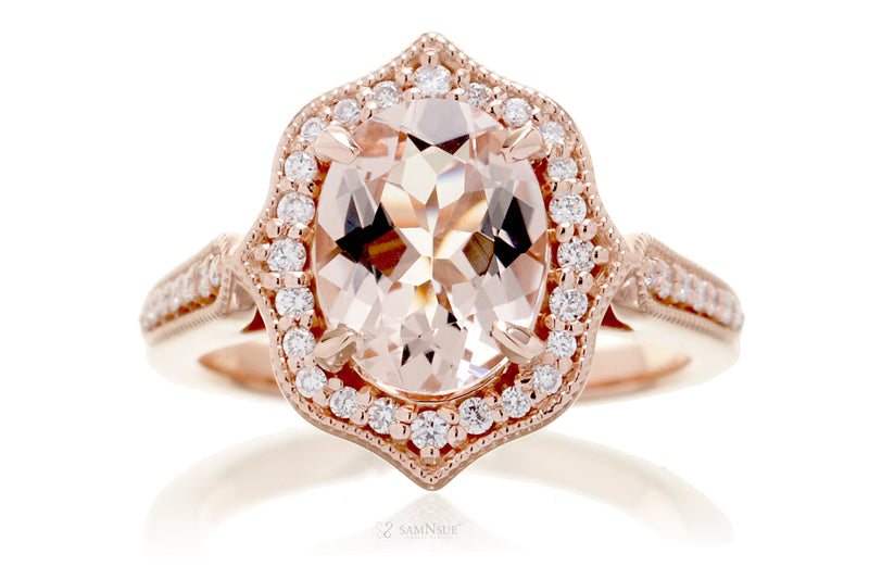 Oval Morganite Vintage Style Engagement Ring