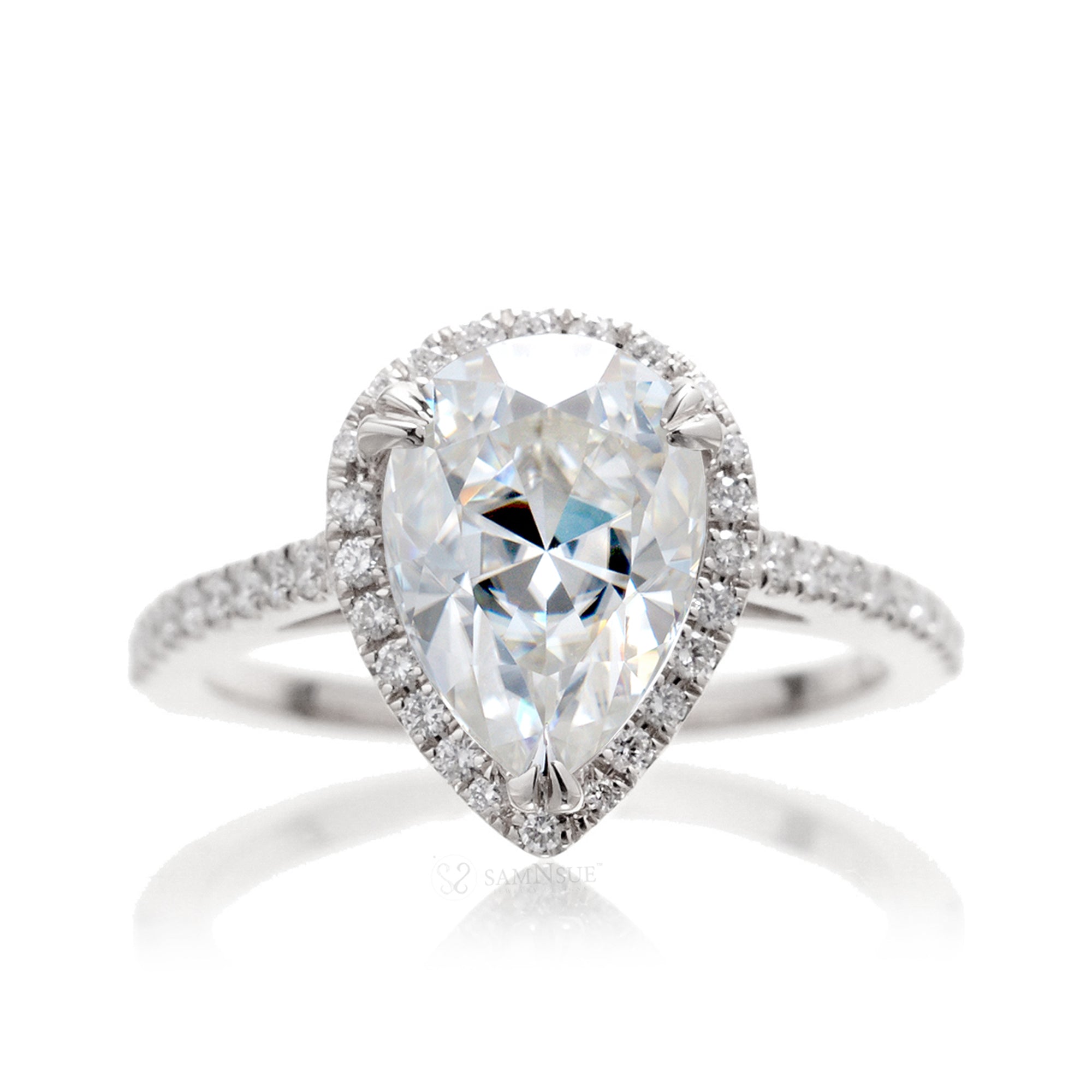 Pear Moissanite Diamond Halo Engagement Ring | The Signature In White Gold Or Platinum