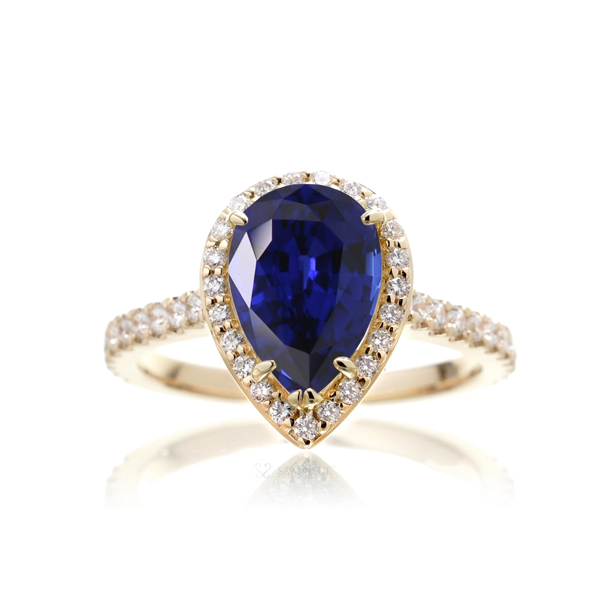 The Sunset Pear Blue Sapphire Ring