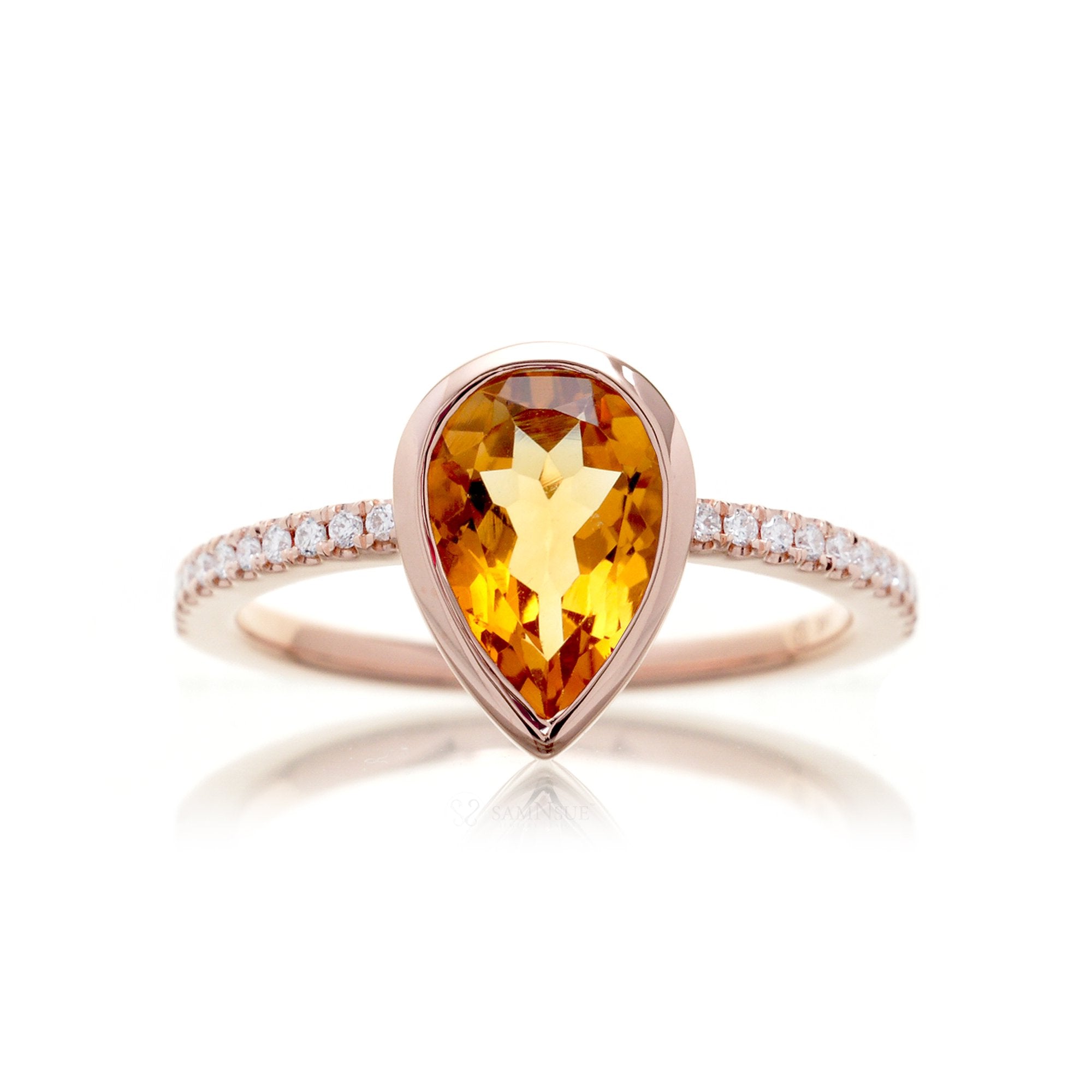 Pear Citrine Bezel-Set Engagement Ring | The Beverly In Rose Gold