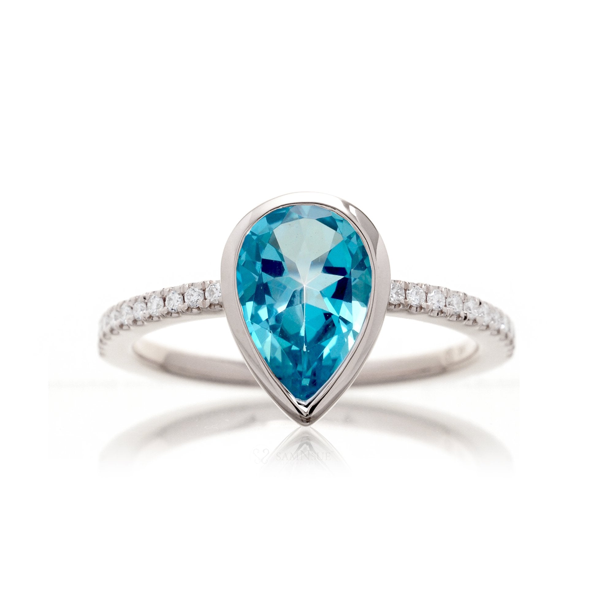 Pear Blue Topaz Bezel-Set Engagement Ring | The Beverly