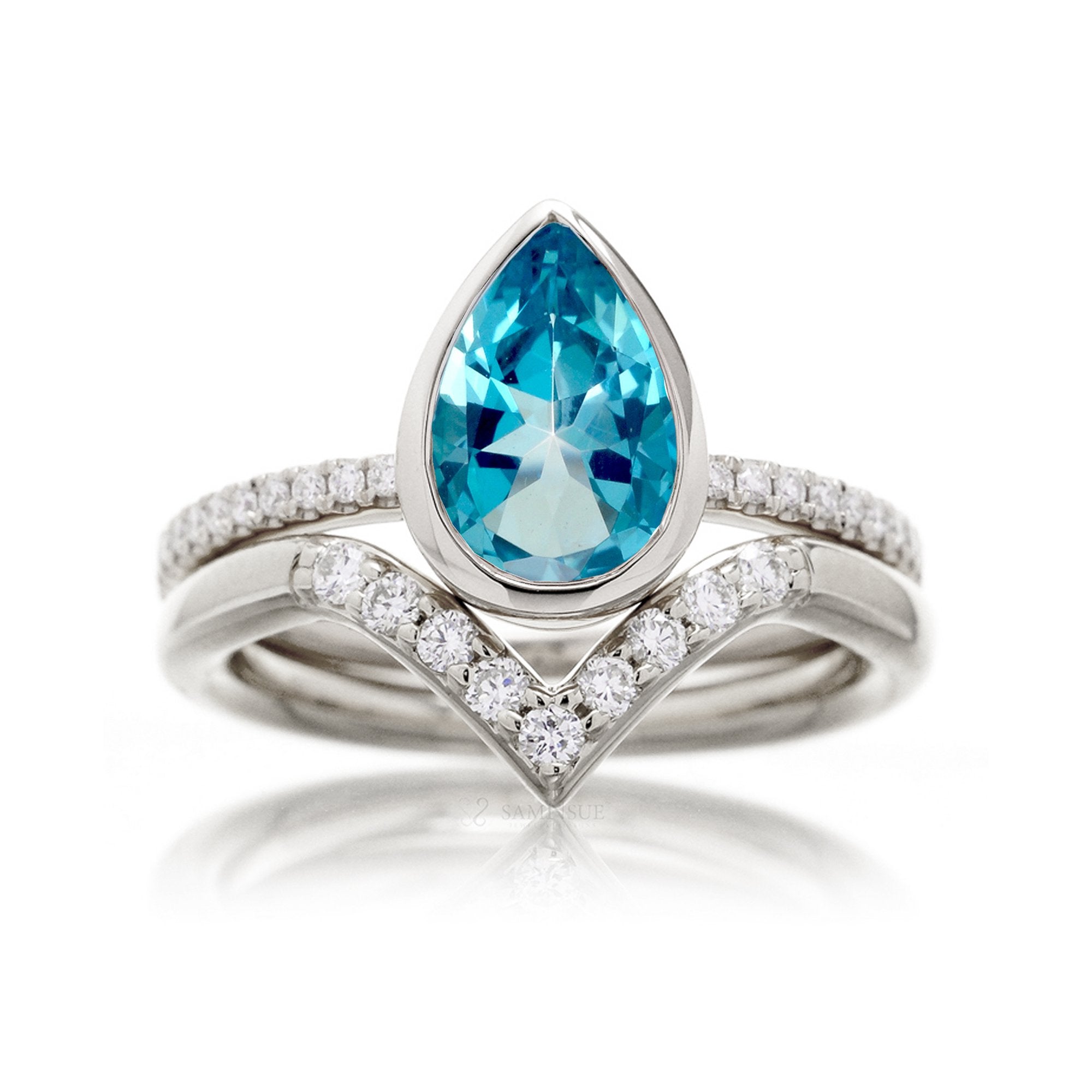 The Beverly Pear Swiss Blue Topaz Ring