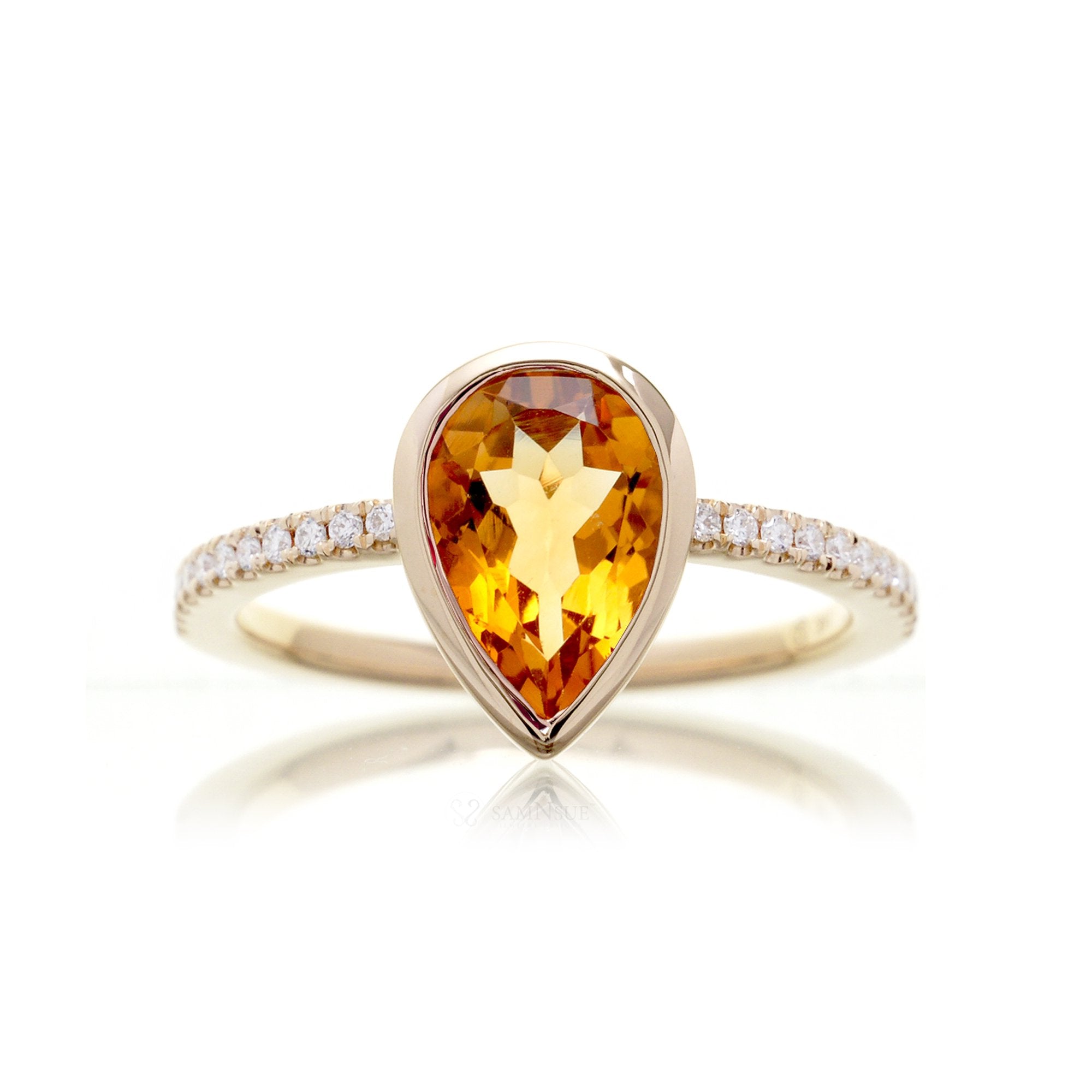 Pear Citrine Bezel-Set Engagement Ring | The Beverly In Yellow Gold