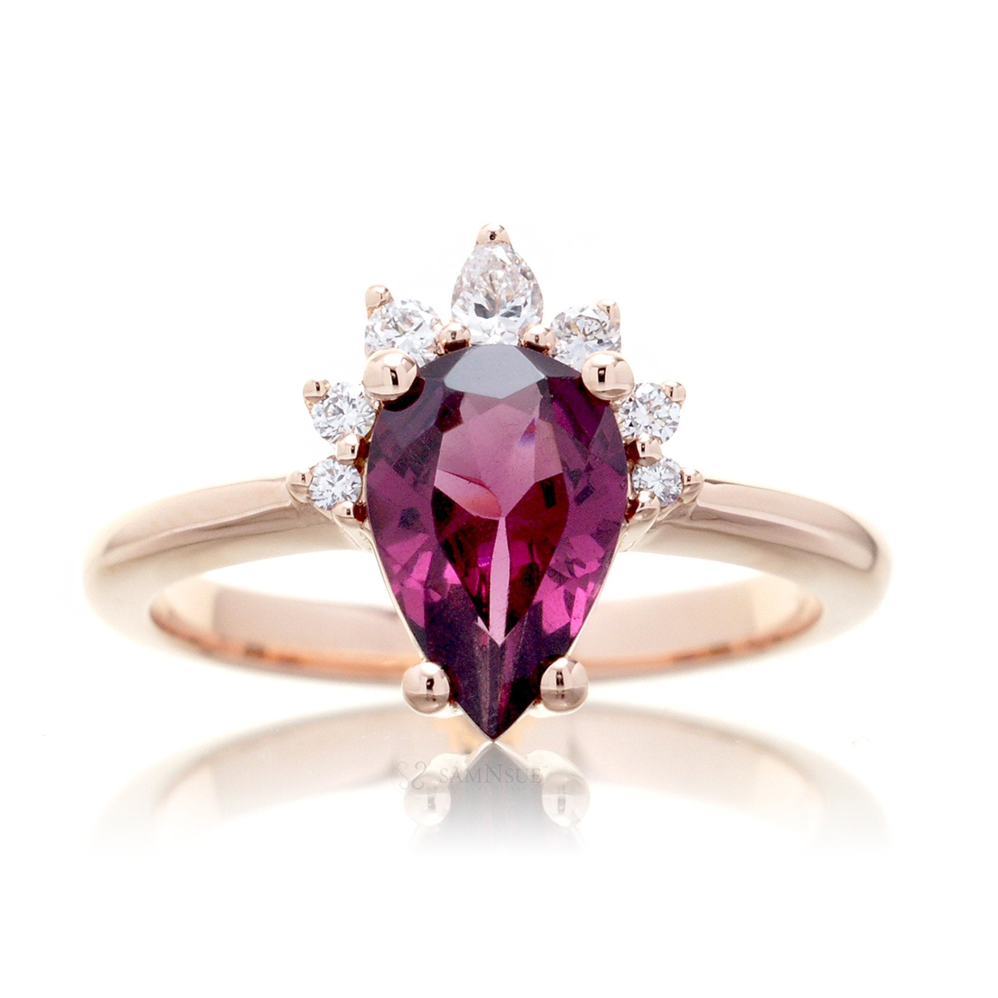 The Pacey Pear Rhodolite Garnet & Diamond Ring