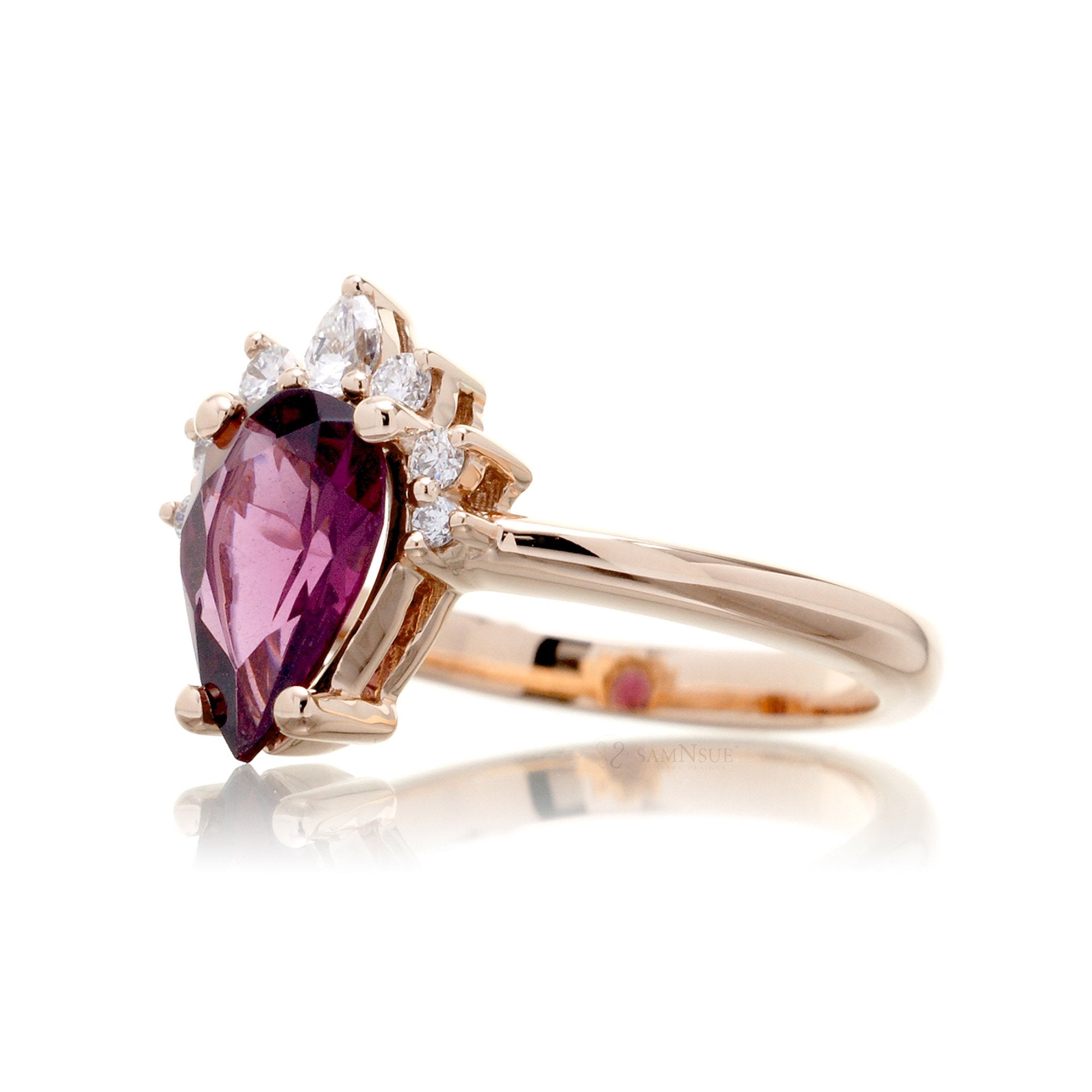 The Pacey Pear Rhodolite Garnet & Diamond Ring