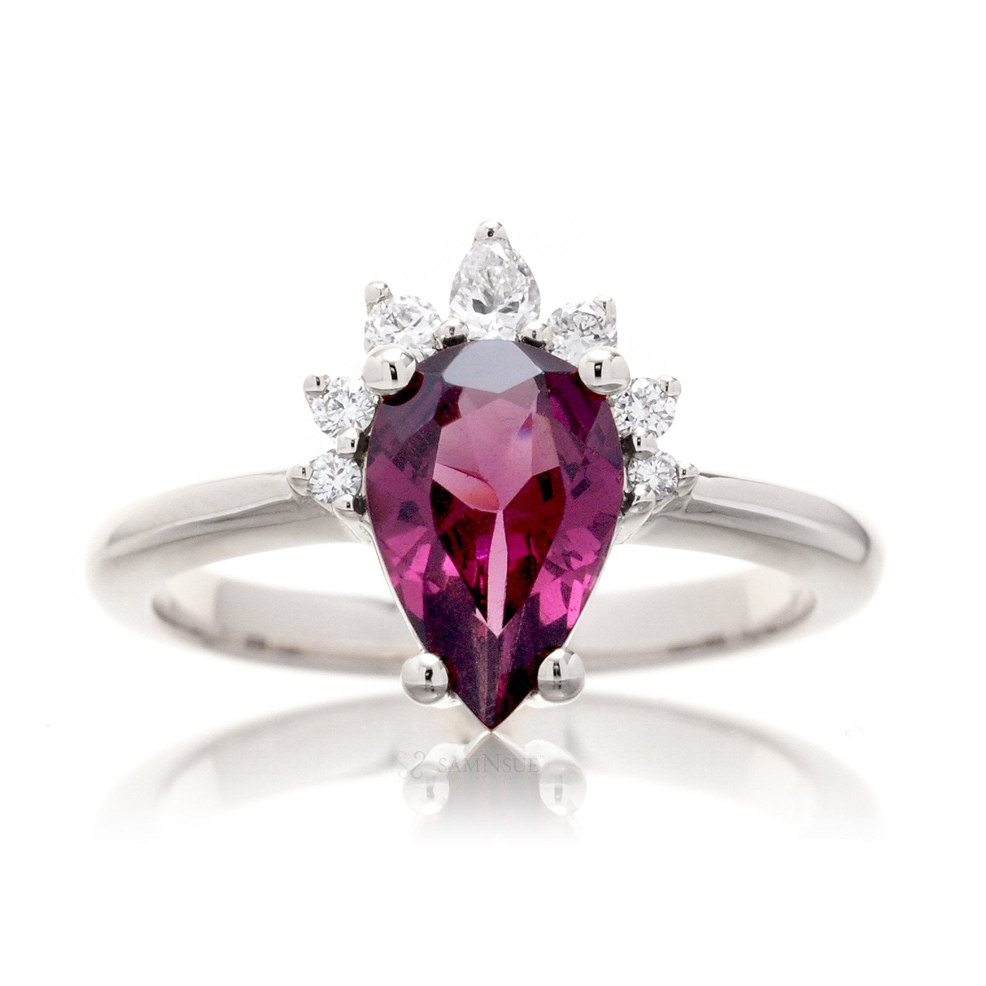 The Pacey Pear Rhodolite Garnet & Diamond Ring