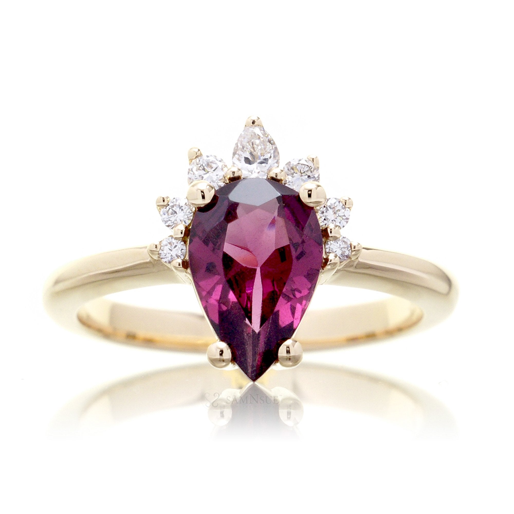 The Pacey Pear Rhodolite Garnet & Diamond Ring