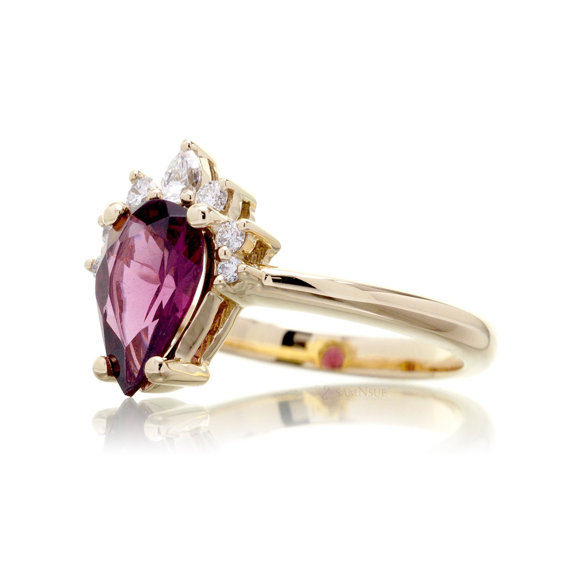 The Pacey Pear Rhodolite Garnet & Diamond Ring