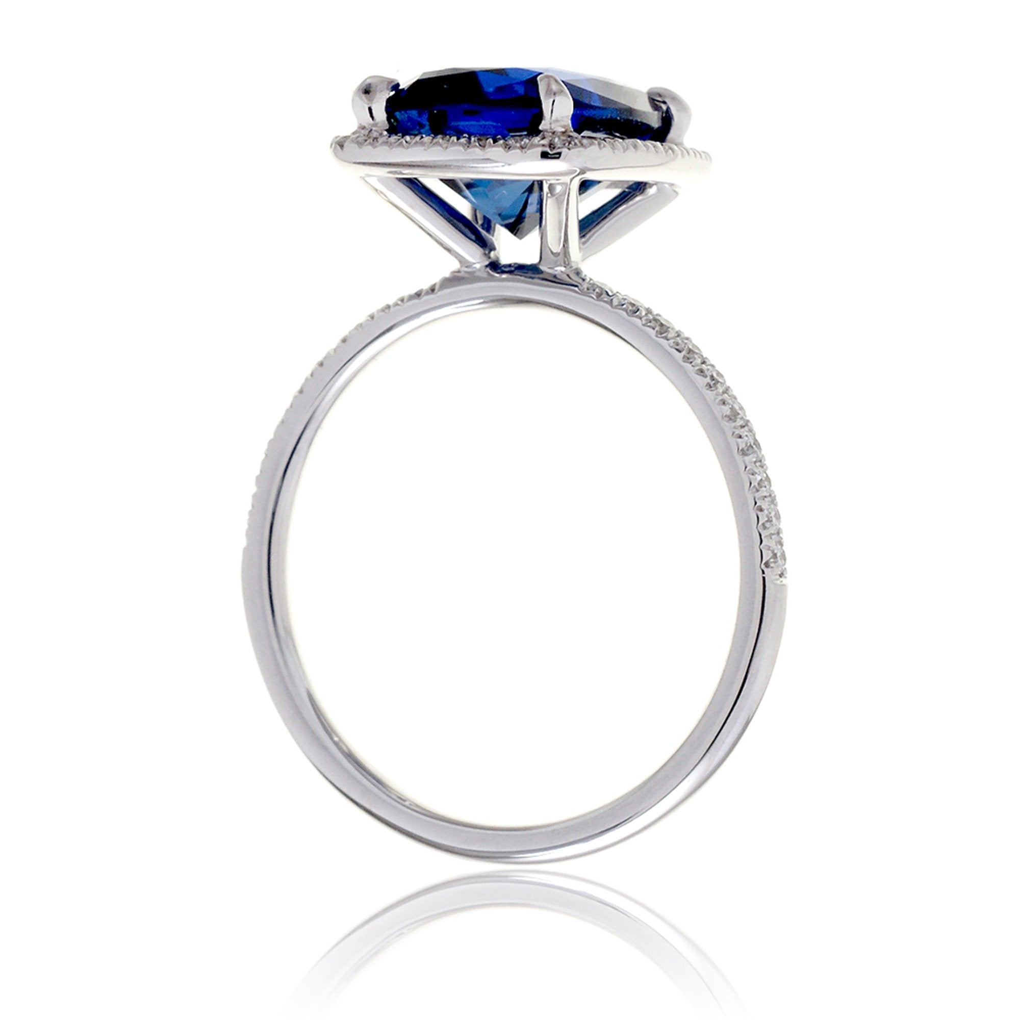 Cushion Sapphire Engagement Ring With A Diamond Halo | The Caitlin Ring In White Gold