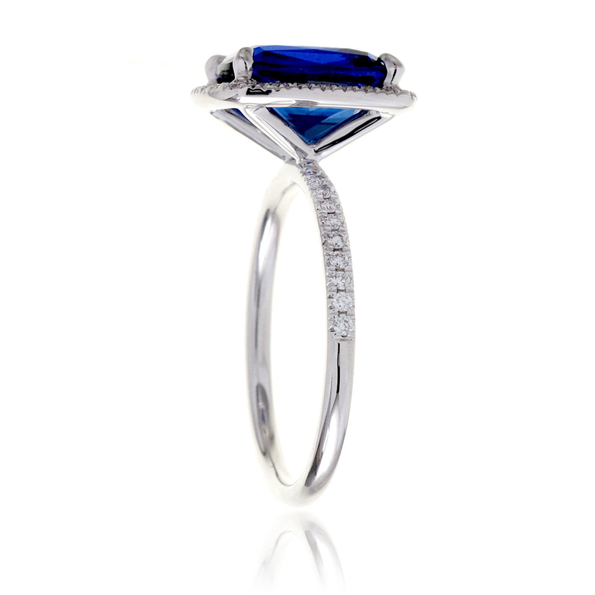 Cushion Sapphire Engagement Ring With A Diamond Halo | The Caitlin Ring In White Gold