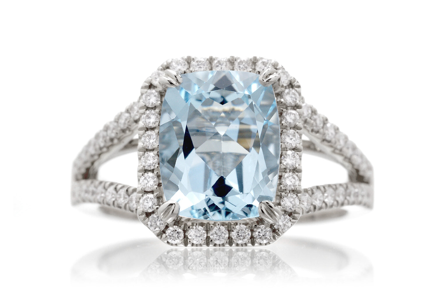 The Signature Split Band Cushion Aquamarine Engagement Ring