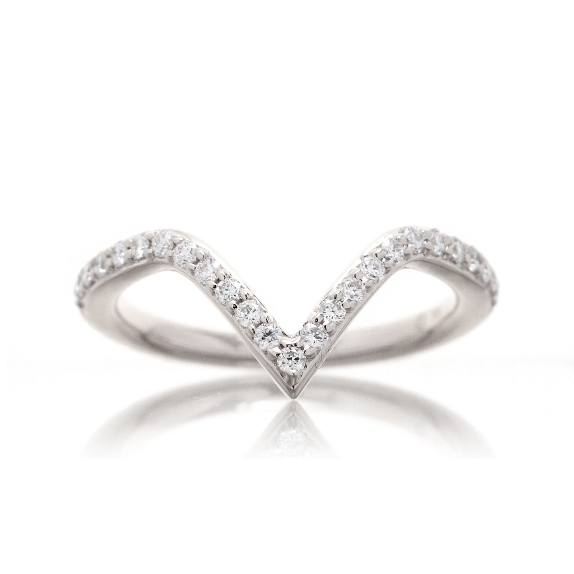 V shape diamond wedding band - the Pacey in white gold