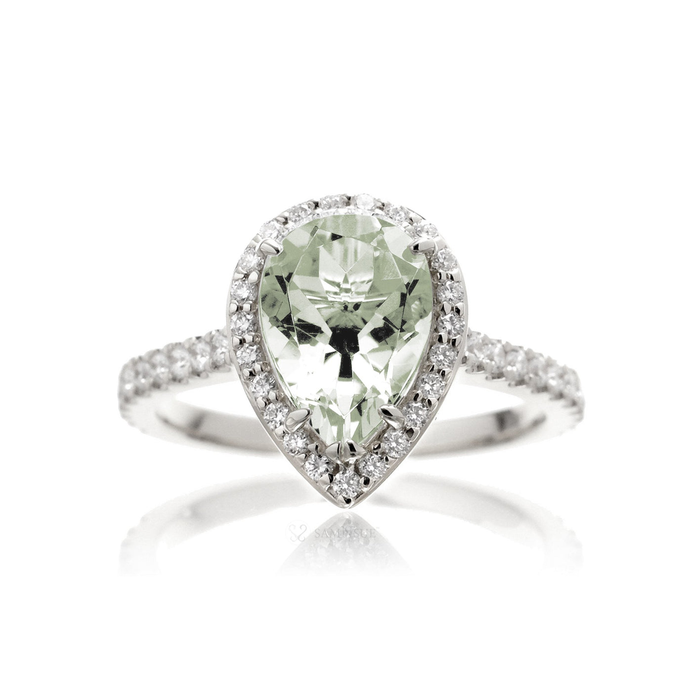 Green Quartz Prasiolite engagement ring pear 10x7 cut 